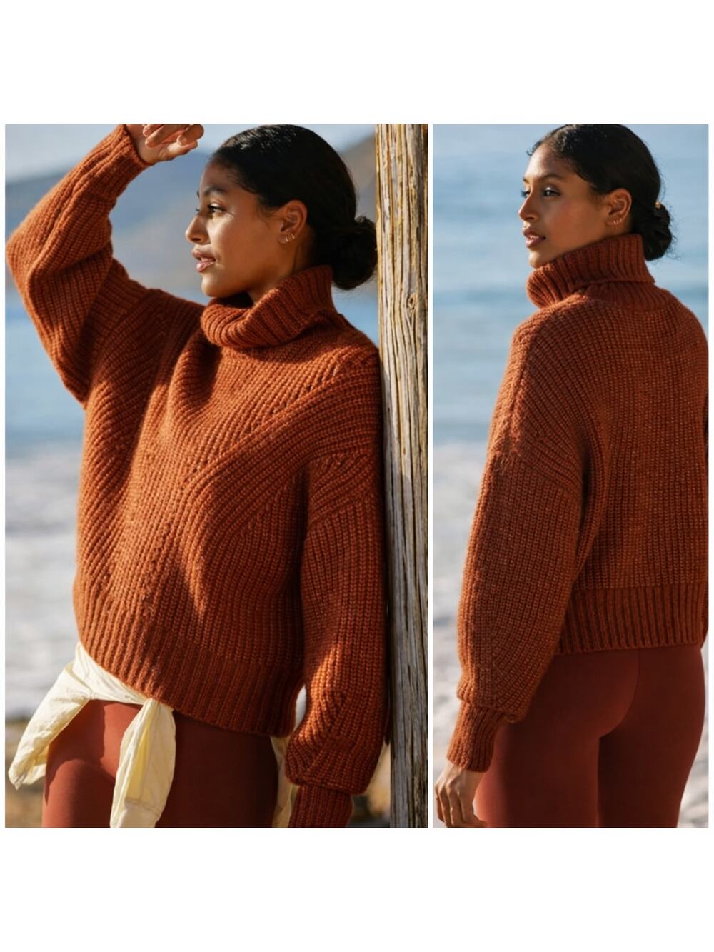VARLEY Rogan Cropped Sweater Turtleneck Cable ribbed knit heavy Small